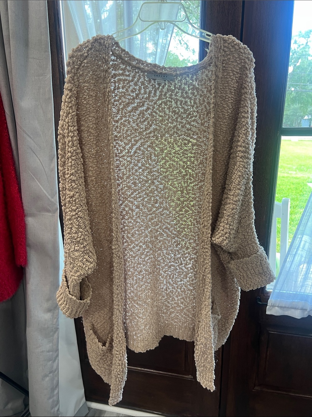 FAVLUX Cream Popcorn Knit Open-Front Cardigan